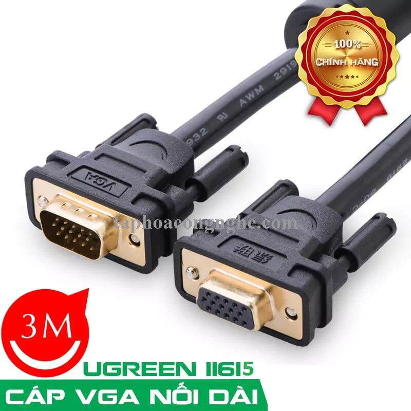 Ugreen 11615 3M màu Đen Cáp tín hiệu nối dài VGA đầu mạ vàng VG103 30011615